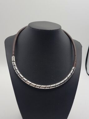 Vintage Mexican Collar Leather and sterling Choker necklace
